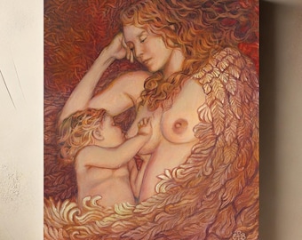 Mystical Motherhood Art Print: Divine Feminine Canvas Wall Art (8x10)