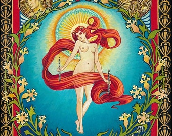 The World Tarot Art Goddess of Success and Achievement 5x7 Greeting Card Mythology Psychedelic Art