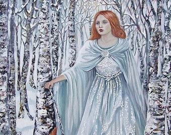 Birch Witch Winter Goddess Art 5x7 Blank Greeting Card