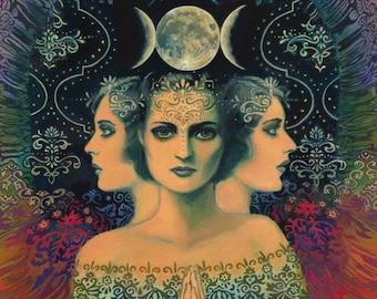 Moon Goddess of Mystery 5x7 Blank Greeting Card Psychedelic Tarot Art