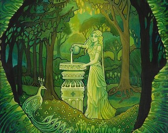 Mirror Gazing Forest Fairy Goddess Art 5x7 Blank Greeting Card