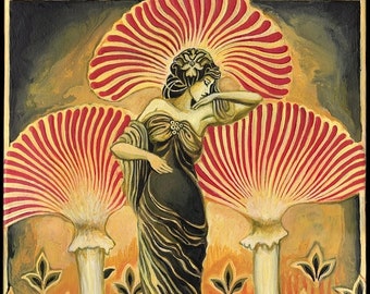 Soma Goddess Art Deco 8x10 Print Sacred Mushroom Spiritual Painting