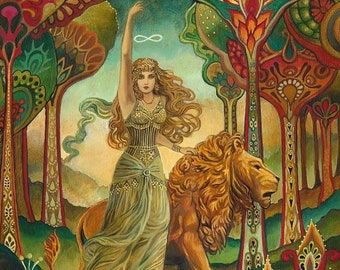 Strength Tarot Goddess Art Nouveau 5x7 Blank Greeting Card