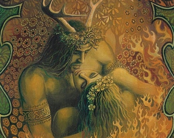 Beltane Reunion 12x18 Poster Print Pagan Bohemian Mythology God & Goddess Art