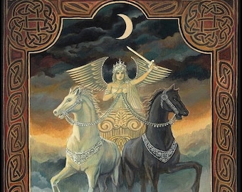 The Chariot Tarot Art 5x7 Greeting Card Fine Art Print Pagan Celtic Mythology Horse Symbolism Goddess Art