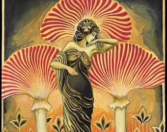 Soma Goddess Art Deco 16x20 Giclée Canvas Print Sacred Mushroom Painting