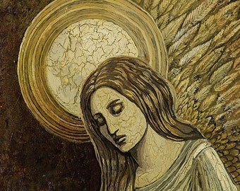 Gold Angel Spiritual Goddess Art 5x7 Blank Greeting Card