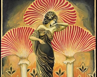 Soma Goddess Art Deco 5x7 Greeting Card Sacred Mushroom Painting