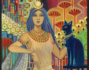 Bast Cat Goddess Art Deco 20x24 Giclée Print on Canvas