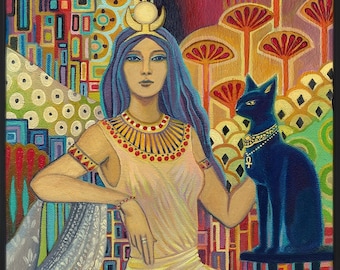 Bast Cat Goddess Art Deco  16x20 Poster Print