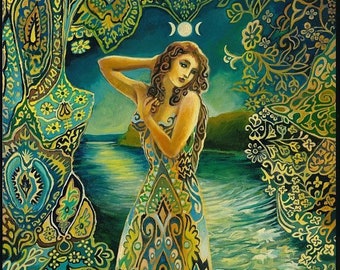 Selene Lunar Goddess ACEO Mini Print Pagan Mythology Goddess Art