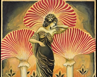 Soma Goddess Art Deco Sacred Mushroom 11x14 Print