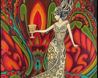 Queen of Cups 5x7 Blank Greeting Card Psychedelic Tarot Goddess Art