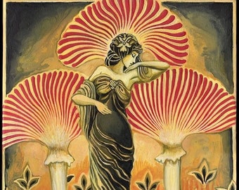 Soma Goddess Art Deco 8x10 Giclée Canvas Print Sacred Mushroom Painting