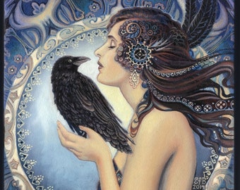 Raven Goddess Art Nouveau 5x7 Blank Greeting Card