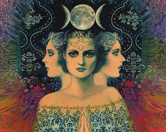 Moon Goddess of Mystery 8x10 Print Psychedelic Tarot Art