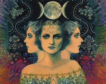 Moon ACEO Mini Print Altar Art Goddess of Mystery Psychedelic Tarot