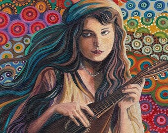 The Muse of Music ACEO ATC Mini Print Altar Art Goddess