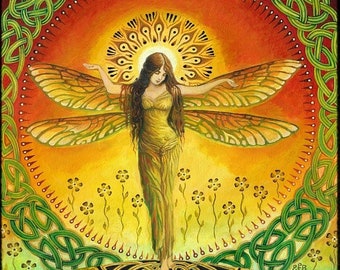 Dragonfly Goddess ATC ACEO Mini Print Altar Art Fine Art Print Pagan Mythology Bohemian Witch Celtic Fairy Goddess Art