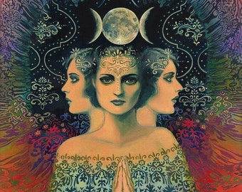 Moon Goddess of Mystery 11x14 Giclée Canvas Print Bohemian Tarot Art