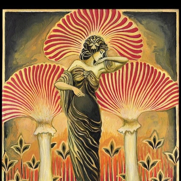 Soma Goddess Art Deco 5x7 Greeting Card Sacred Mushroom Painting