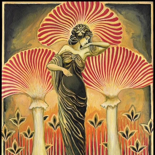 Soma Goddess Art Deco 16x20 Poster Print Spiritual Mushroom Painting