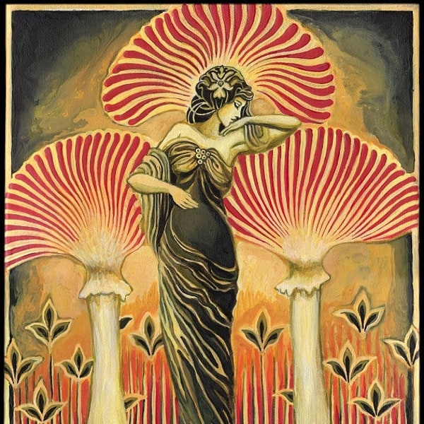 Soma Goddess 11x14 Print Pagan Mythology Psychedelic Mushroom Art Deco Bohemian Art Nouveau