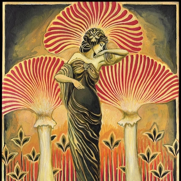 Soma Goddess Art Deco 8x10 Print Sacred Mushroom Spiritual Painting