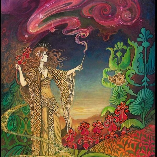 Queen of Wands 16x20 Print Tarot Art Psychedelic Goddess