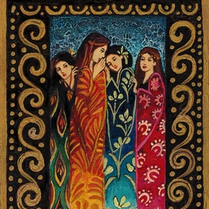 Her Secrets Divine Sisters Goddess Art 5x7 Blank Greeting Card