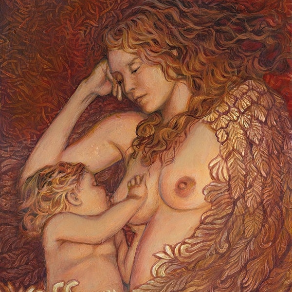 The Nestling Breastfeeding Mother Goddess Art 8x10 Print