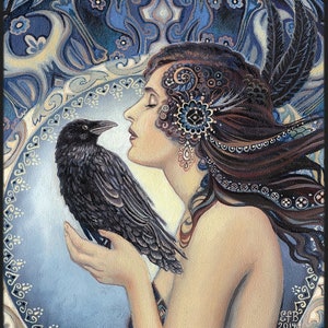 Raven Goddess Art Nouveau 12x18 Poster Print