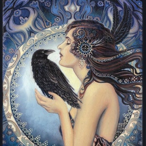 Raven Goddess Art Nouveau 5x7 Blank Greeting Card