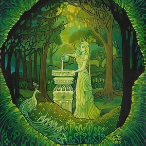 Mirror Gazing Forest Fairy Goddess Art 5x7 Blank Greeting Card