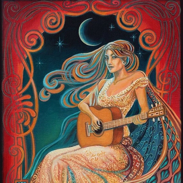 Gypsy Moon ACEO Psychedelic Goddess Altar Art Mini Print