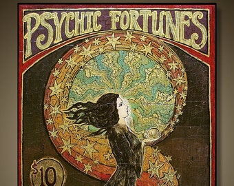 Psychic Fortunes Print 12x18 Art Nouveau Psychedelic Gypsy Circus Poster Mythology Bohemian Goddess Art