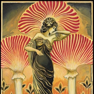 Soma Goddess Art Deco 12x18 Print Art Deco Visionary Mushroom Art