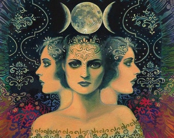 Moon Goddess of Mystery 12x18 Print Bohemian Lunar Tarot Art