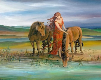 Epona Art Print: Celtic Horse Goddess, Equine Mythology Wall Art (11x14)