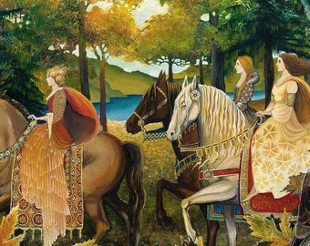 Mystical Autumn Riders Art Print: Fantasy Horseback Wall Art (8x10)