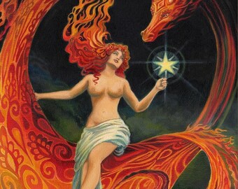 Dragon Goddess Art Print: Mystical Art Nouveau Fantasy Decor (11x14)