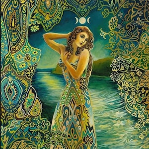 Selene Lunar Goddess Art Print: Mystical Celestial Mythology, Divine Feminine Decor