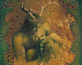 Beltane Reunion Art Print: Celtic God and Goddess Pagan Mythology (20x24)
