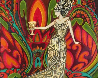 Queen of Cups Art Print: Mystical Tarot, Divine Feminine Decor (20x24)