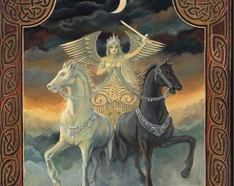The Chariot Tarot Card Art Print: Celtic Goddess, Major Arcana (11x14)
