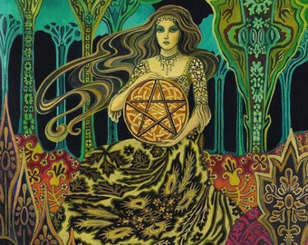 Queen of Pentacles Art Print: Earth Goddess Tarot Wall Decor (11x14)