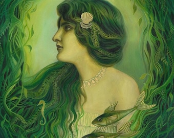 Nereid Art Print: Surreal Sea Nymph, Mythology-Inspired Artwork (20x24)