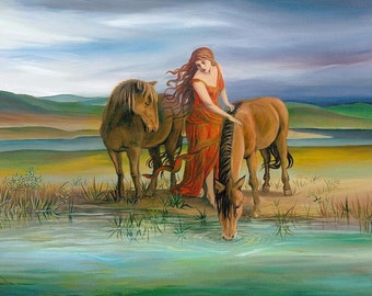 Epona Art Print: Celtic Horse Goddess, Pagan Mythology Decor (20x24)