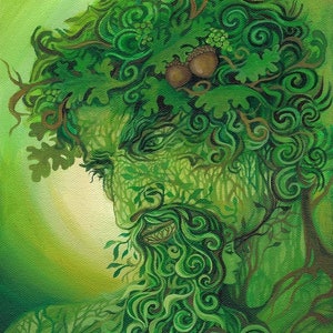 The Green Man 11x14 Art Print – Celtic Nature Spirit Wall Art, Pagan Mythology Decor, Mystical Woodland Artwork, Earth Elemental Painting