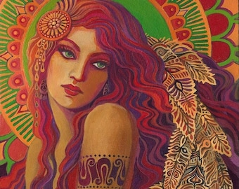 Boho Goddess Art Print: Psychedelic Divine Feminine Decor (11x14)